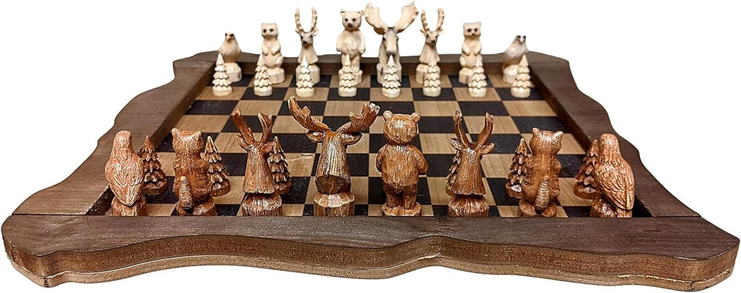 Rustic Wooden Chessboard with Woodland Theme