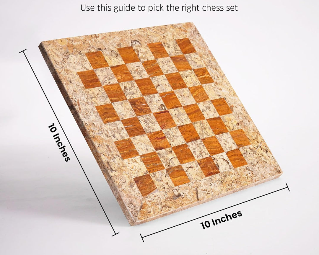 Marble Chess Set 10 Inches Fossil Coral and Dark Brown with Storagebox