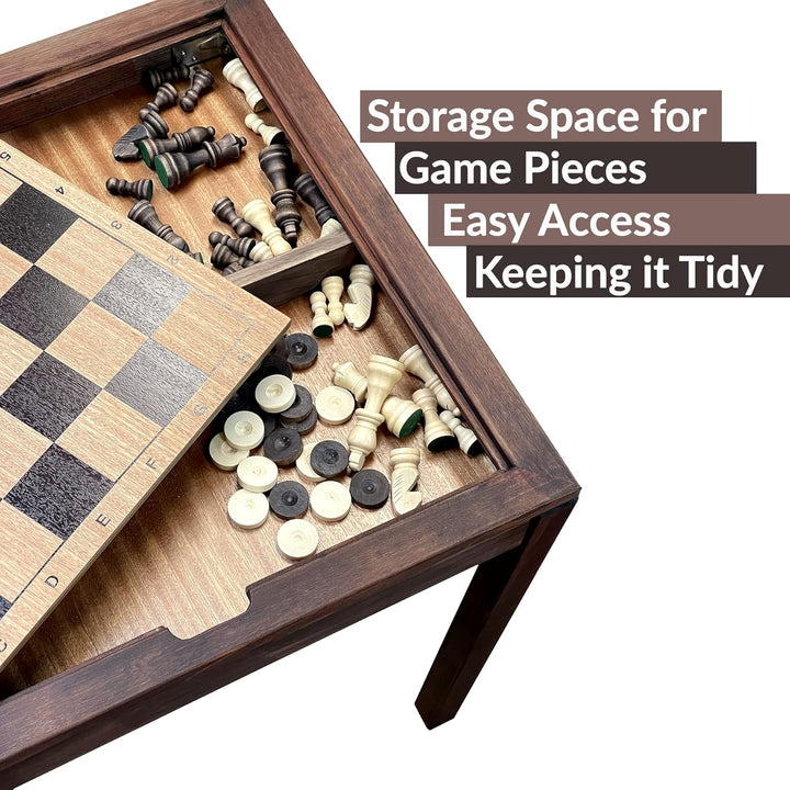 Wooden Chess Table | Chess, Checkers and Backgammon 3 in 1 Combo Game Table