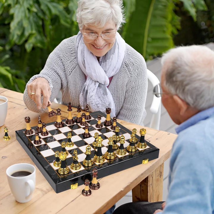 15" Acrylic Chess Sets with Zinc Alloy + Acrylic Chess Pieces & Portable Folding Wooden Chess Board