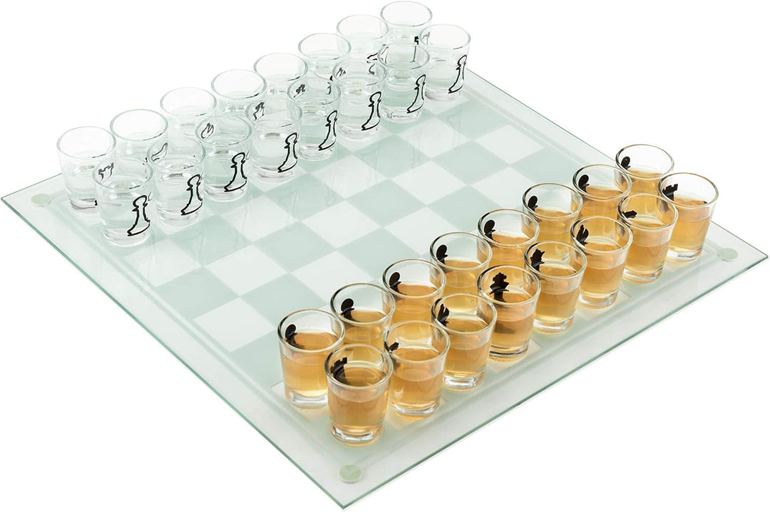 Small Shot Glass Chess Set | Drinking Cup Glass Chess Set (14")