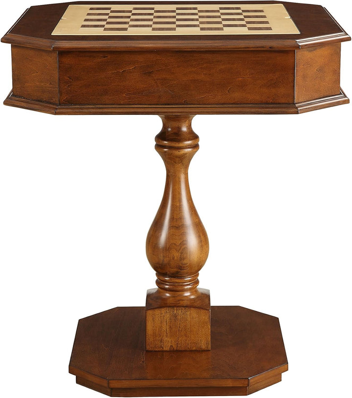 Reversible Chess Checker Game Table w/Backgammon Game Tray (Brown)