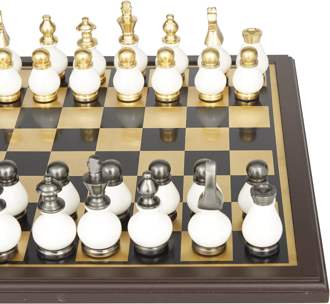 Chess Set | Aluminum Chess Game Set, 16" x 16" Gold