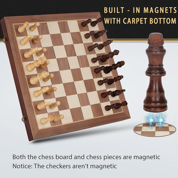 2 in 1 Magnetic Wooden Chess and Checkers Board Game Set