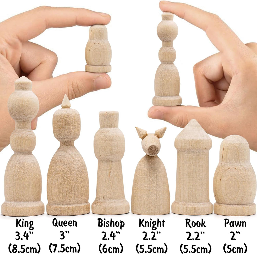 DIY Chess Pieces Only Set of 32 pcs - Unpainted Chess Sets for DIY