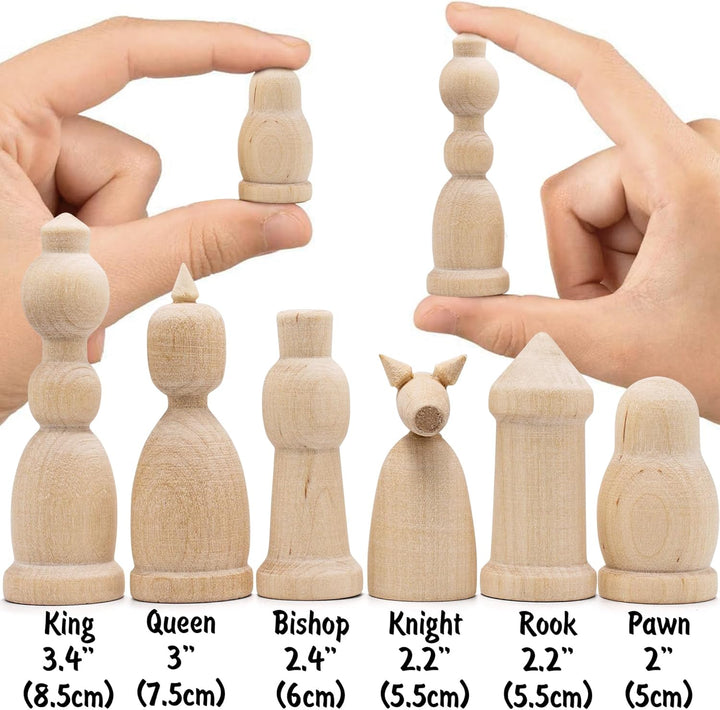 DIY Chess Pieces Only Set of 32 pcs - Unpainted Chess Sets for DIY