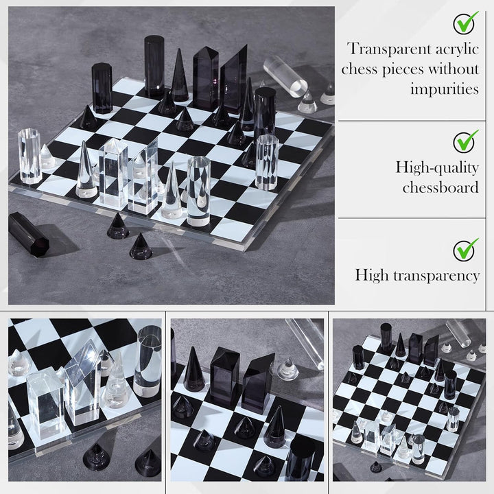 Minimal Acrylic Glass Chess set | Modern Acrylic Chess Set | Crystal Chess Set