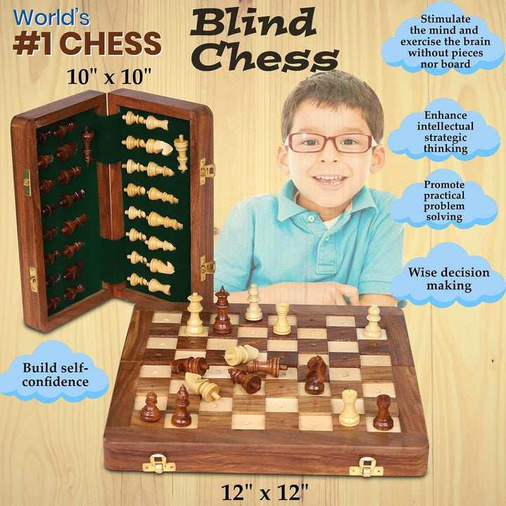 Rosewood Foldable Chess Set for Blind & Visually Impaired (12 Inches)