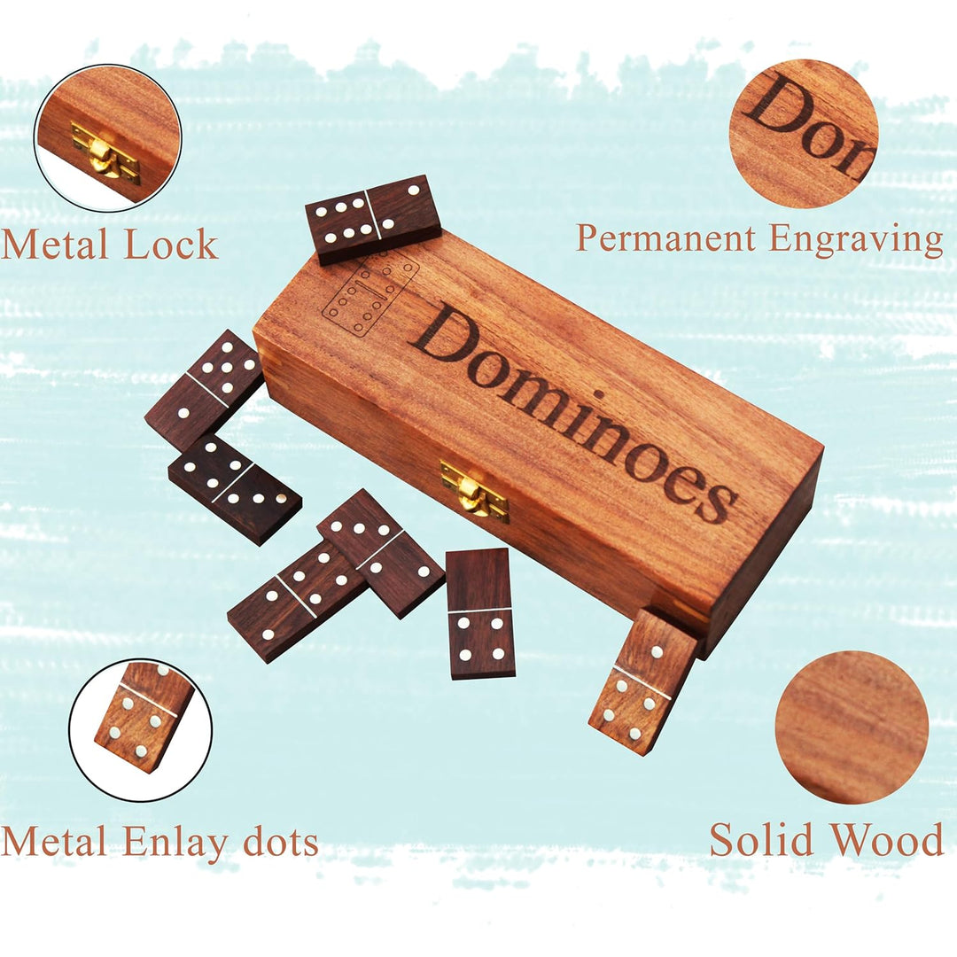 Double six Dominos set 28 tiles with wooden box