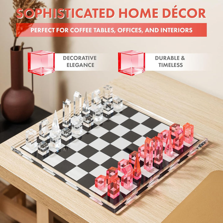 Acrylic Chess Set for Decor and Playing - Modern Pink Chess