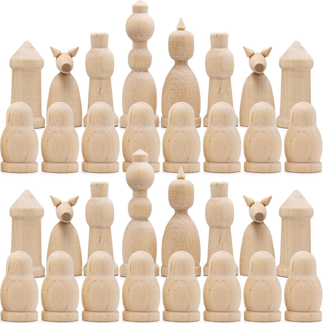 DIY Chess Pieces Only Set of 32 pcs - Unpainted Chess Sets for DIY