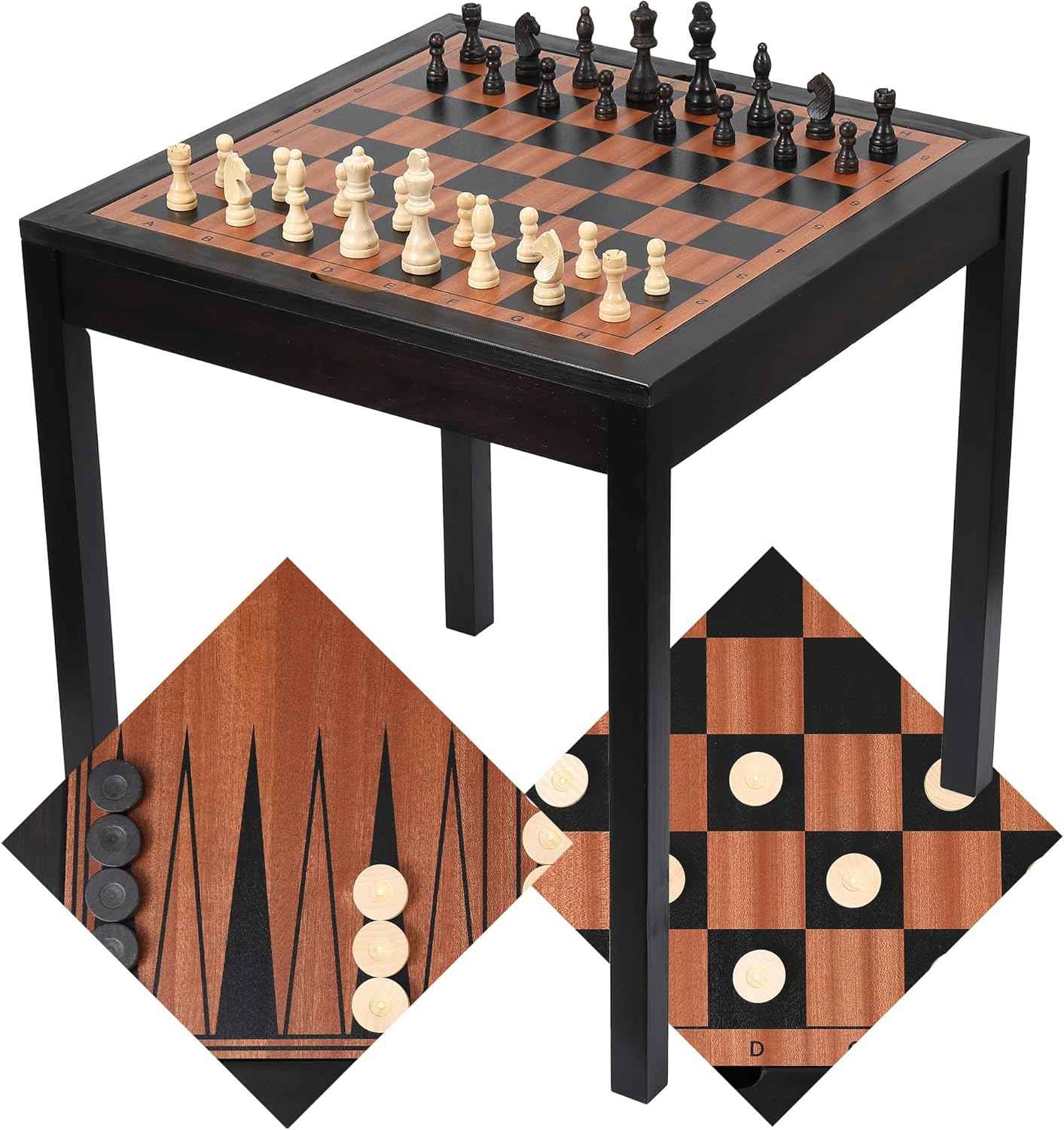 Wooden Chess Table | Chess, Checkers and Backgammon 3 in 1 Combo Game Table (Dark Zebra)