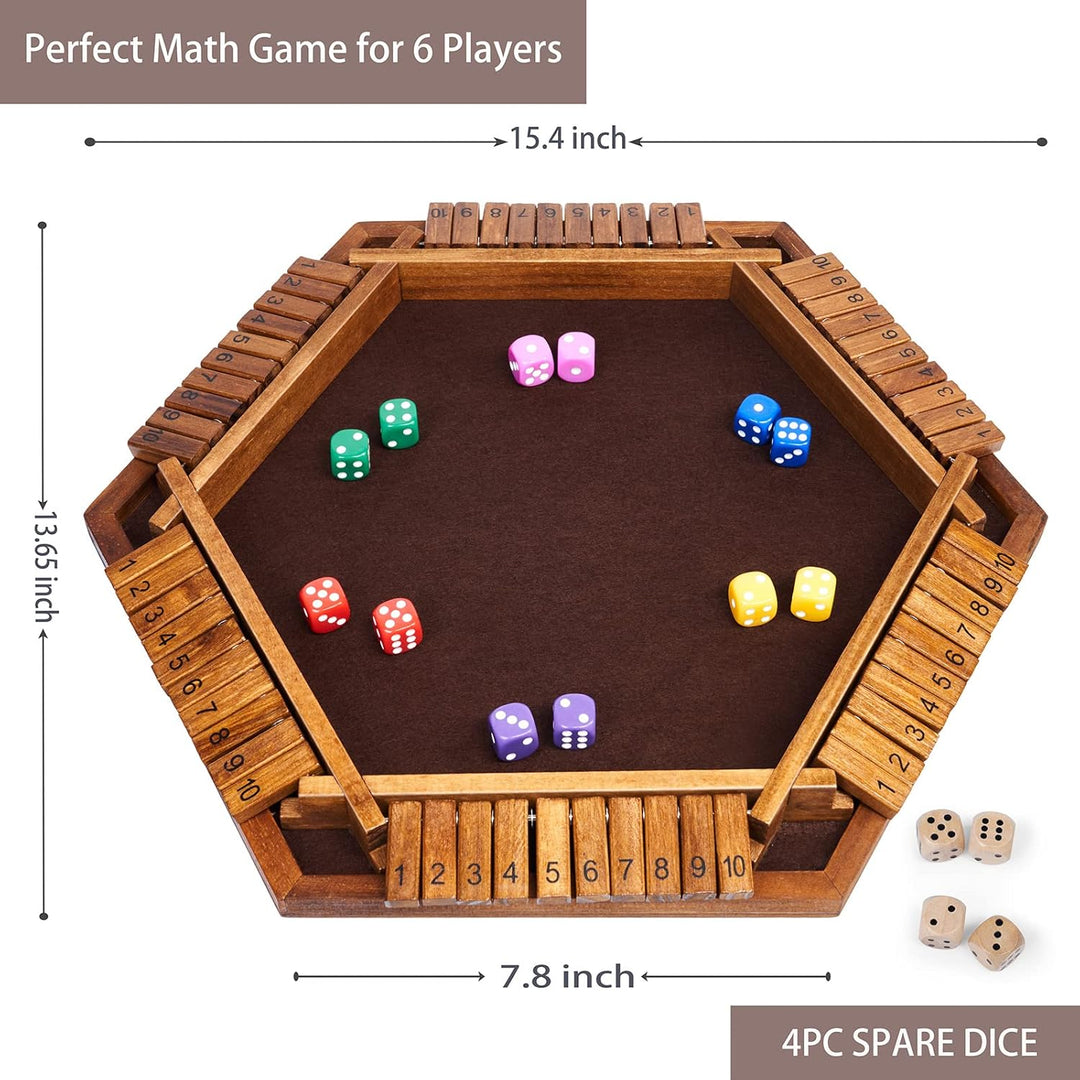 6-Player Shut The Box Dice Game Wooden Board (L15 x W13)