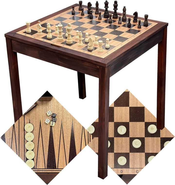 Wooden Chess Table | Chess, Checkers and Backgammon 3 in 1 Combo Game Table