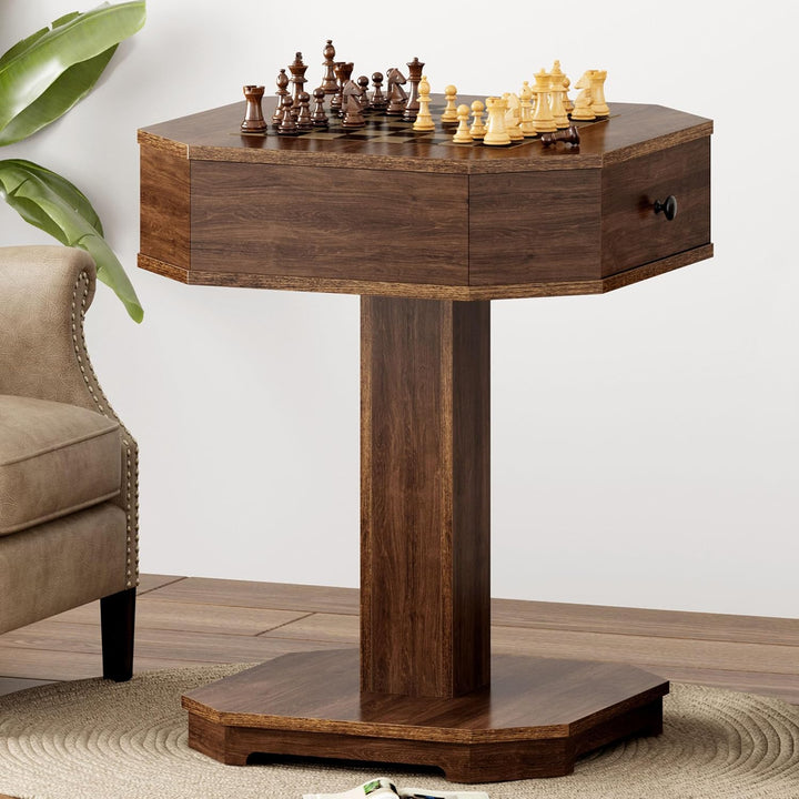Chess Checker Game Table with 2-Drawers Storage