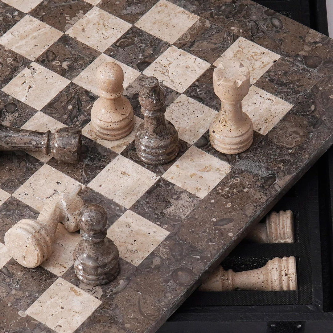Marble Chess Set 15" Inches Handmade Oceanic & Travertine