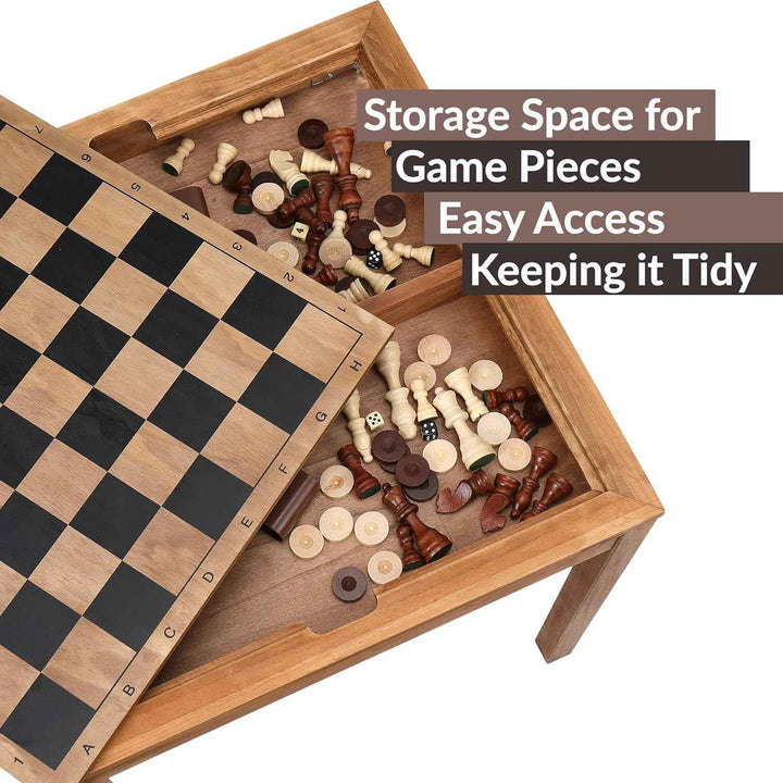 Wooden Chess Table | Chess, Checkers and Backgammon 3 in 1 Combo Game Table (Colonial Finish)