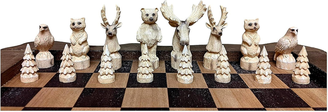 Rustic Wooden Chessboard with Woodland Theme