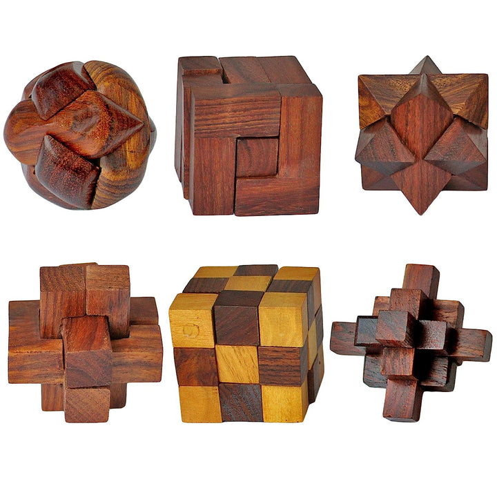 Puzzles en bois fabriqués à la main 6 en 1 avec boîte