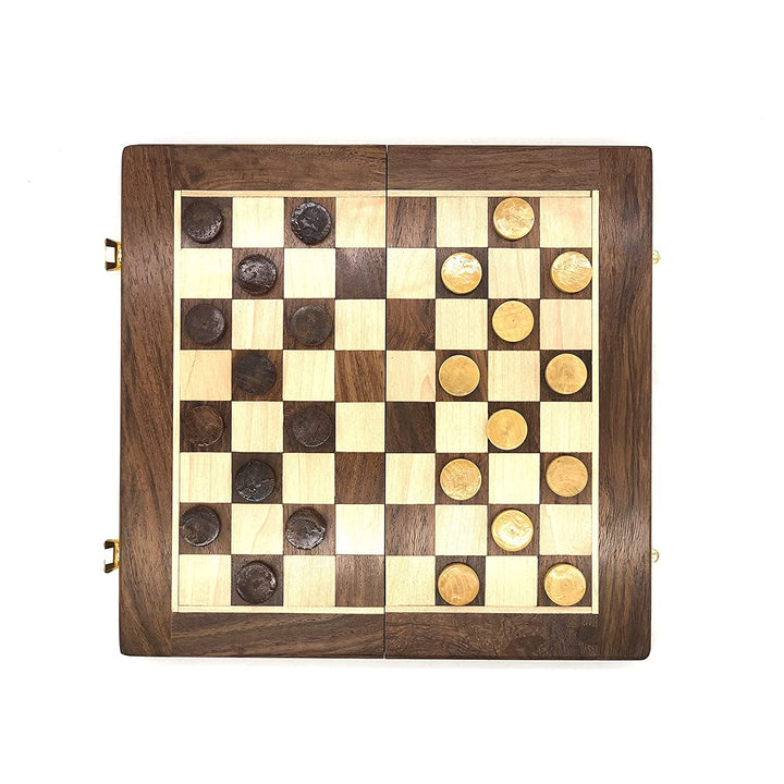 Checkers Set, Folding Checkers Board Game Set, Convertible Draught Storage Box