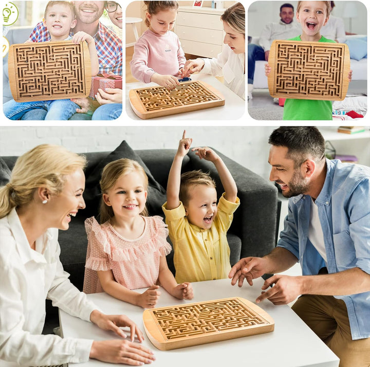 Round Wooden Labyrinth Board Game - Marble Maze