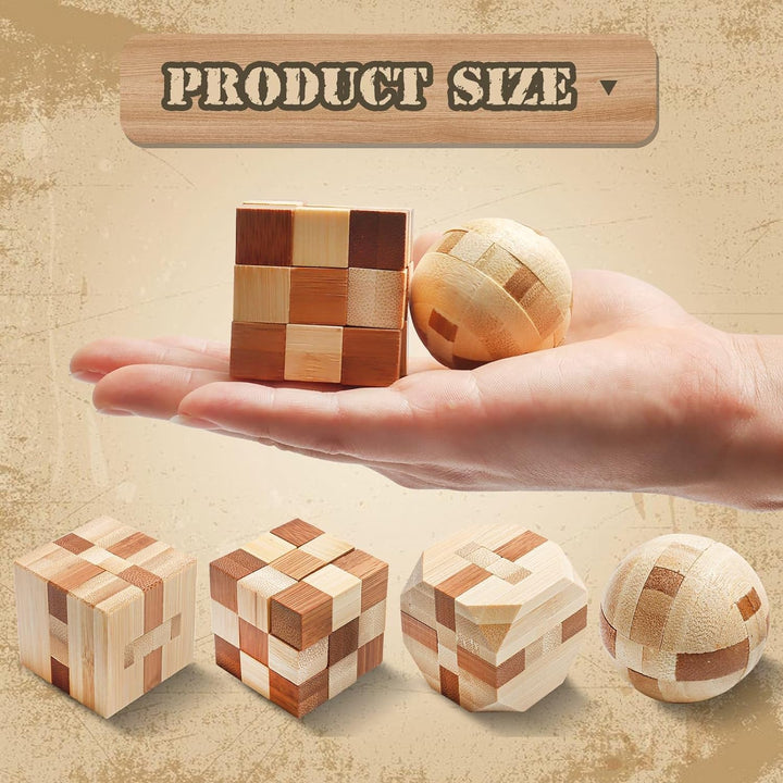 4er-Pack Holzpuzzlespiele, Denksportaufgaben, Spielzeug – 3D-Puzzles