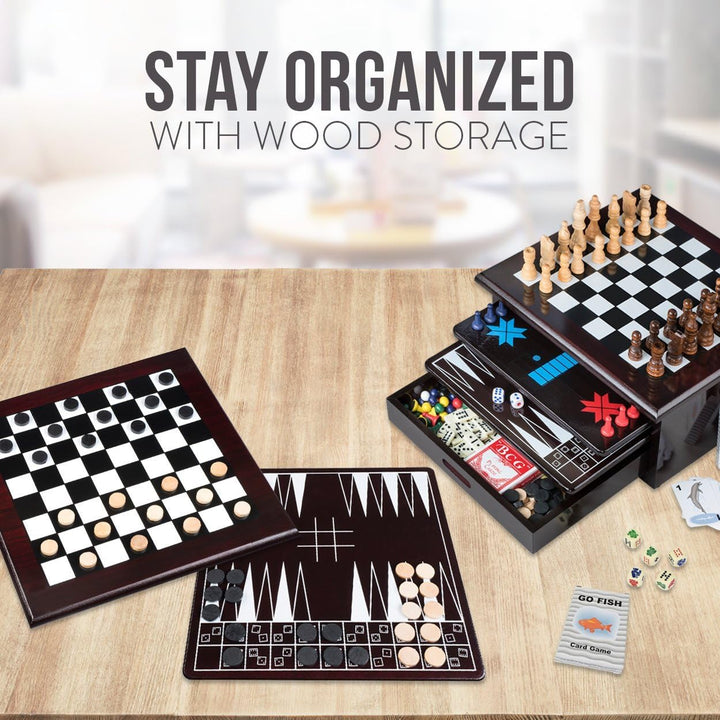 15 in 1 Tabletop Wood-accented Game Center with Storage Drawer