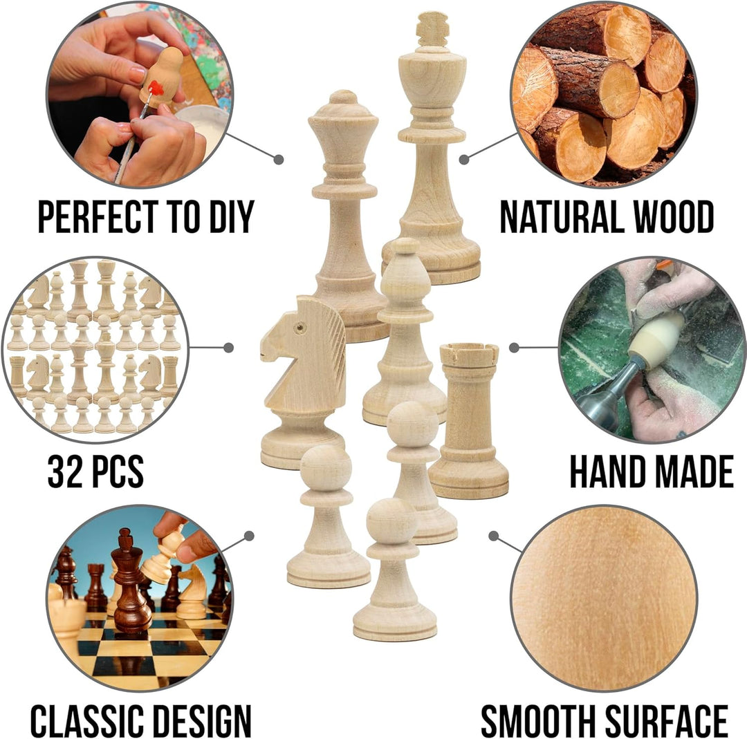 Unpainted Wood Chess Pieces Only for Board Games