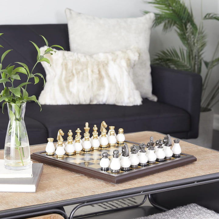 Chess Set | Aluminum Chess Game Set, 16" x 16" Gold