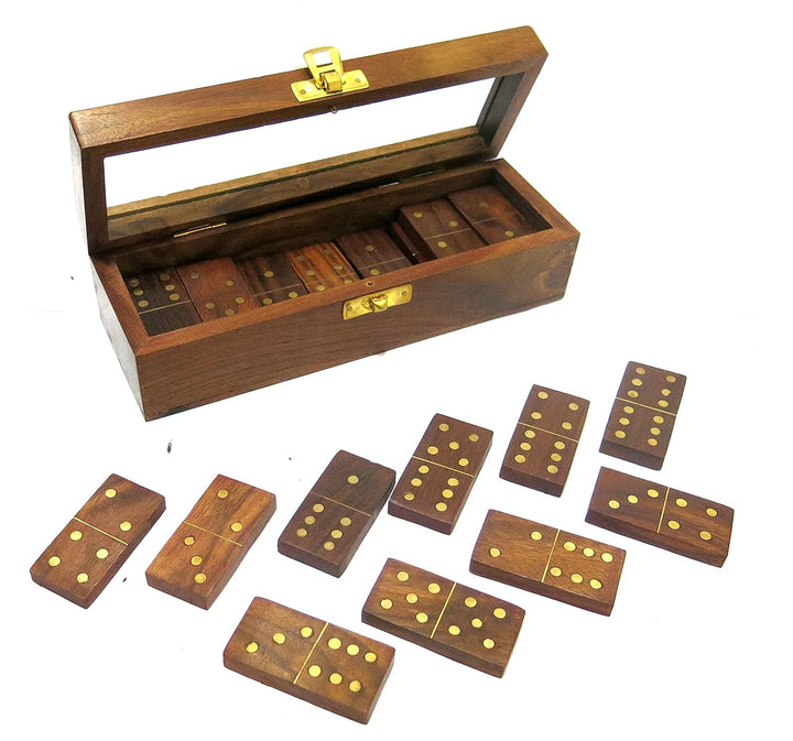 Wooden Dot Dominoes Tile Game with see through Box