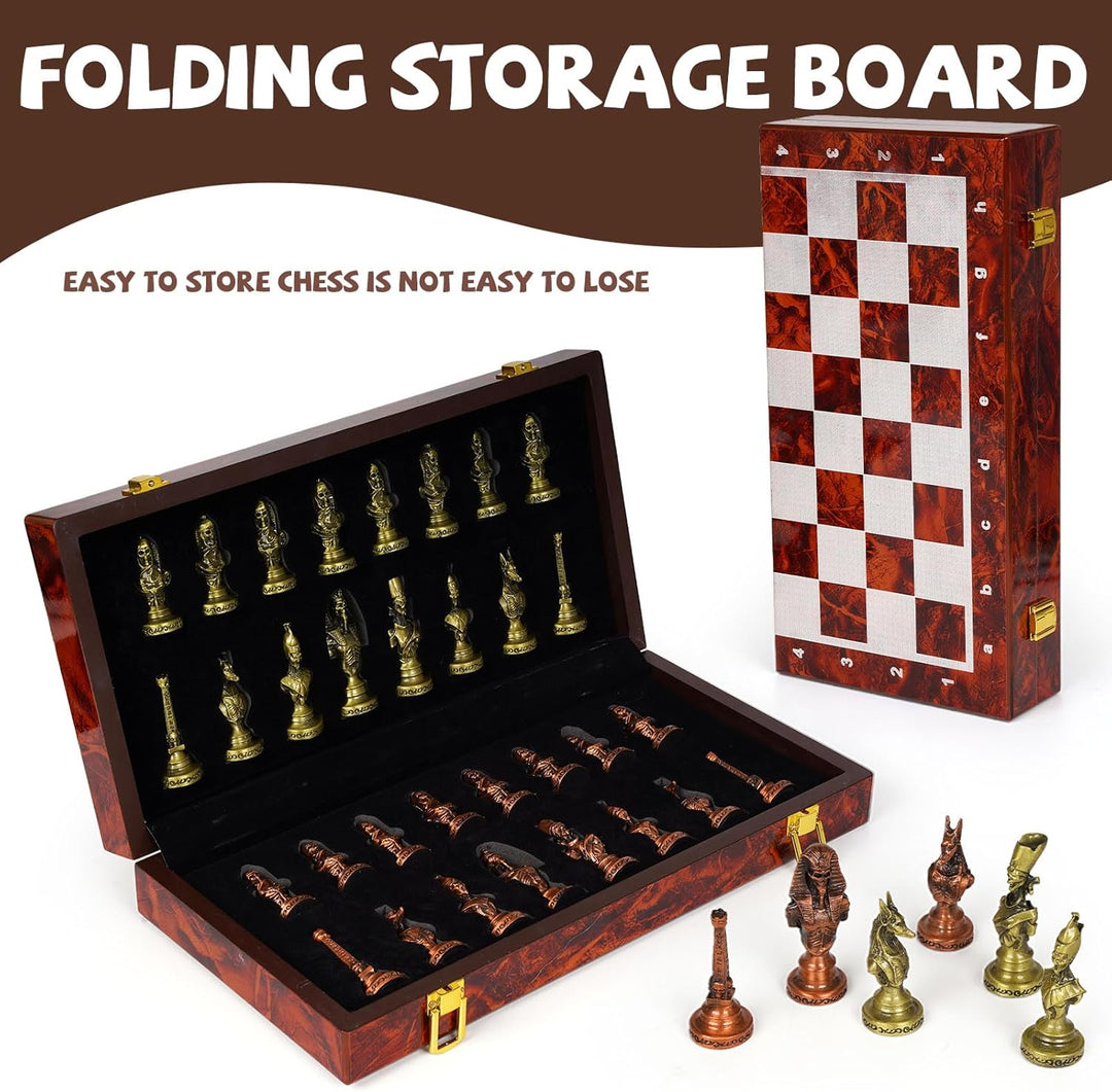 Egyptian Themed Metal Chess Set