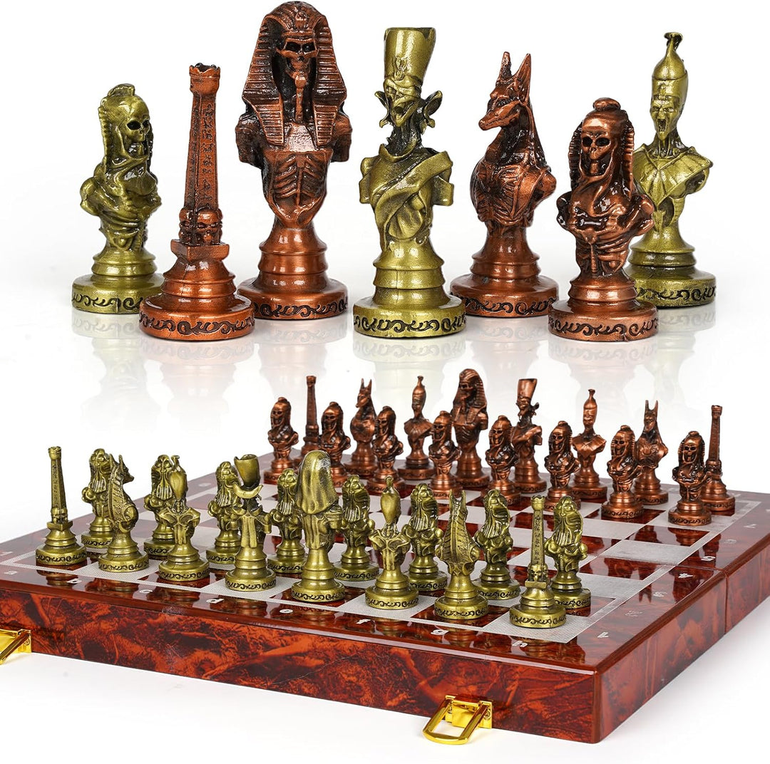 Egyptian Themed Metal Chess Set
