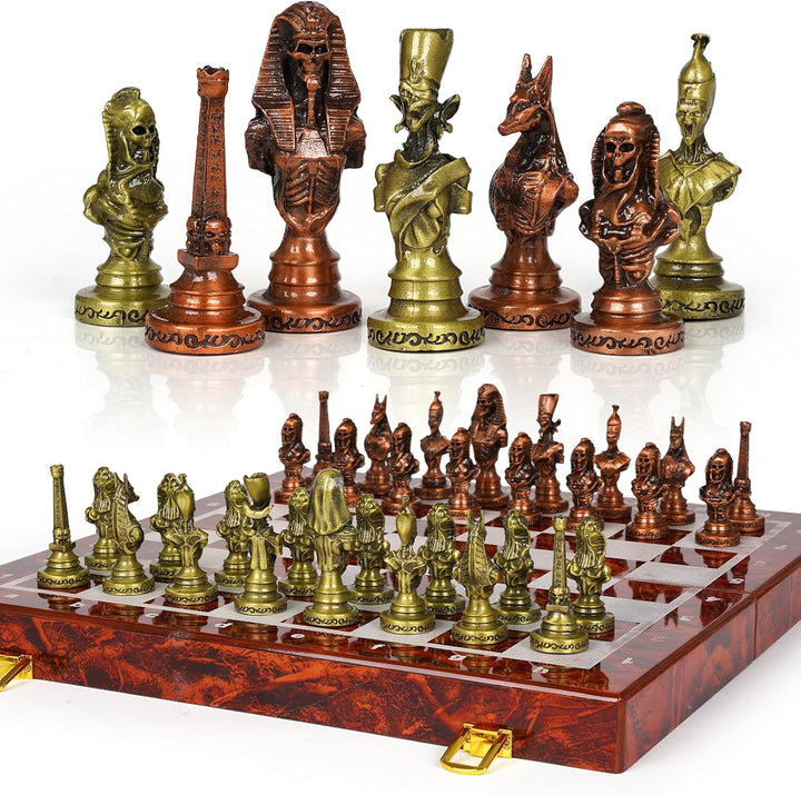 Egyptian Themed Metal Chess Set