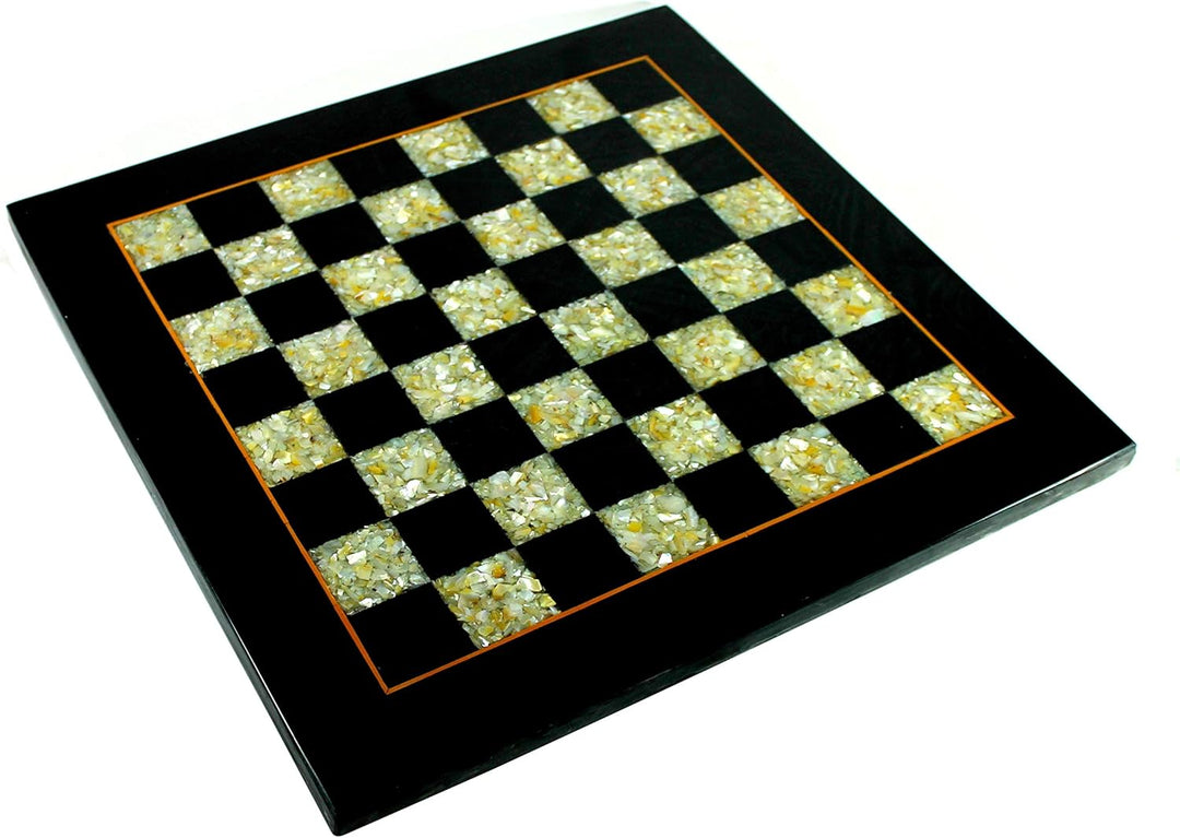 Collectible Black Marble and Mother of Pearl (MOP) Chess Board