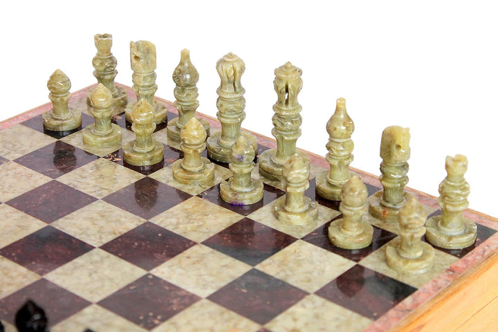 Marble Chess Set: Stone Chess Board with Wooden Base