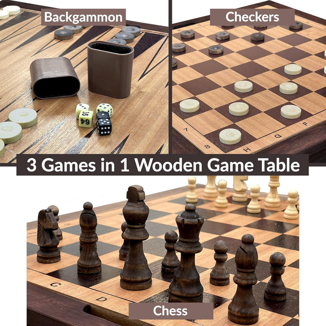Wooden Chess Table | Chess, Checkers and Backgammon 3 in 1 Combo Game Table