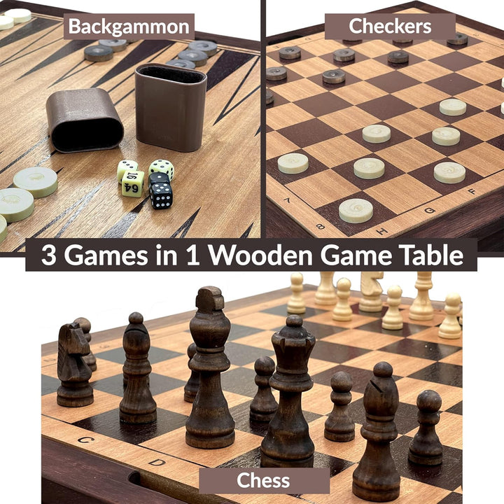 Wooden Chess Table | Chess, Checkers and Backgammon 3 in 1 Combo Game Table