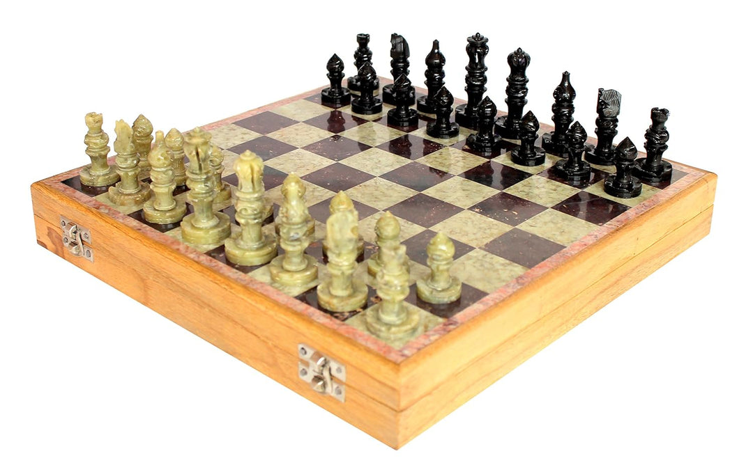 Marble Chess Set: Stone Chess Board with Wooden Base