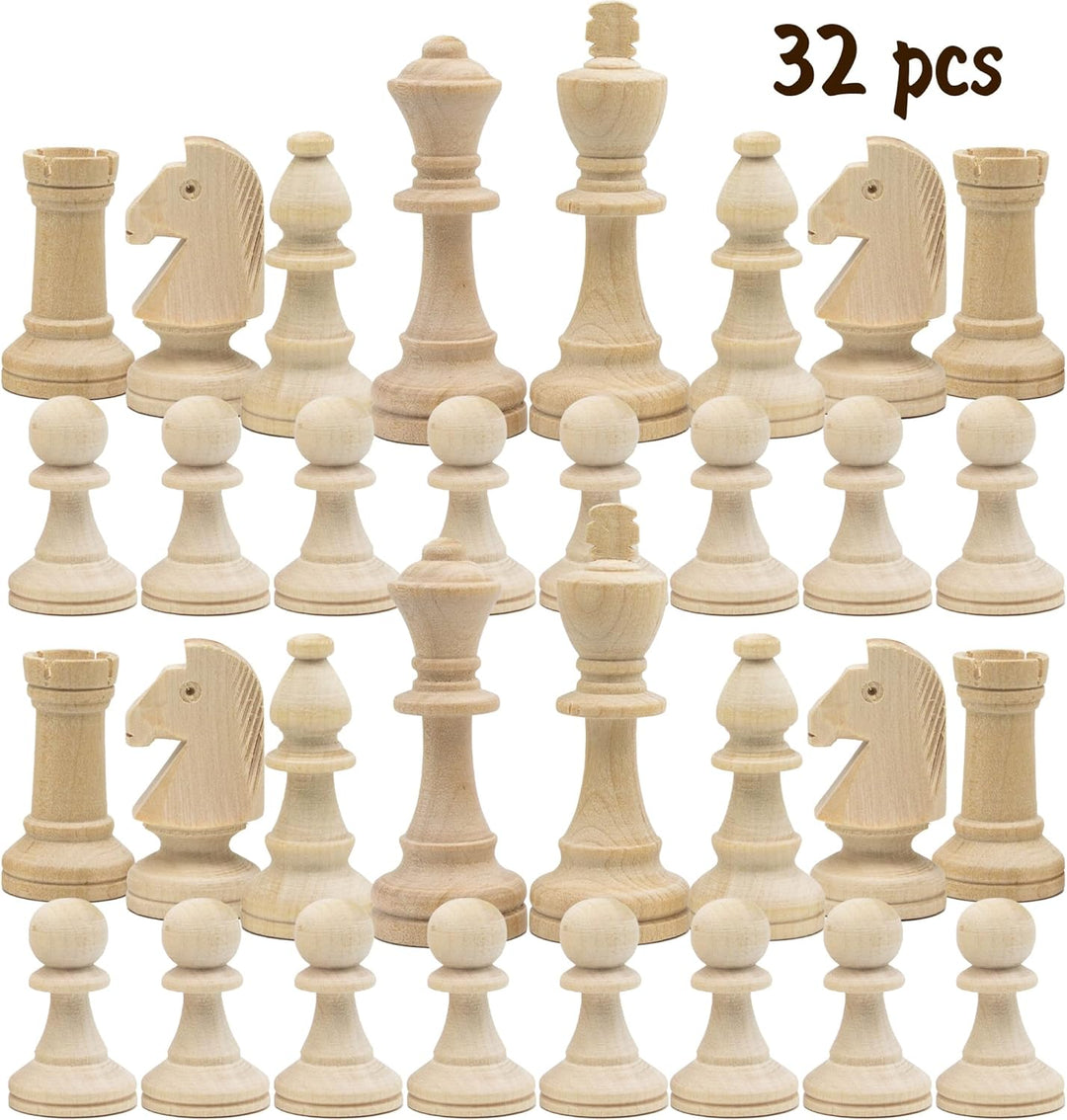 Unpainted Wood Chess Pieces Only for Board Games