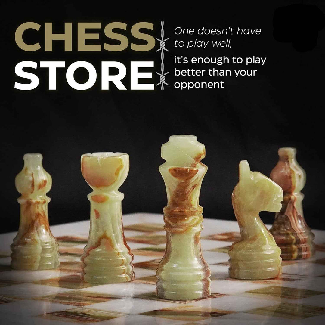 White and Green Onyx Marble Chess Set- 10" Board with Storage Box