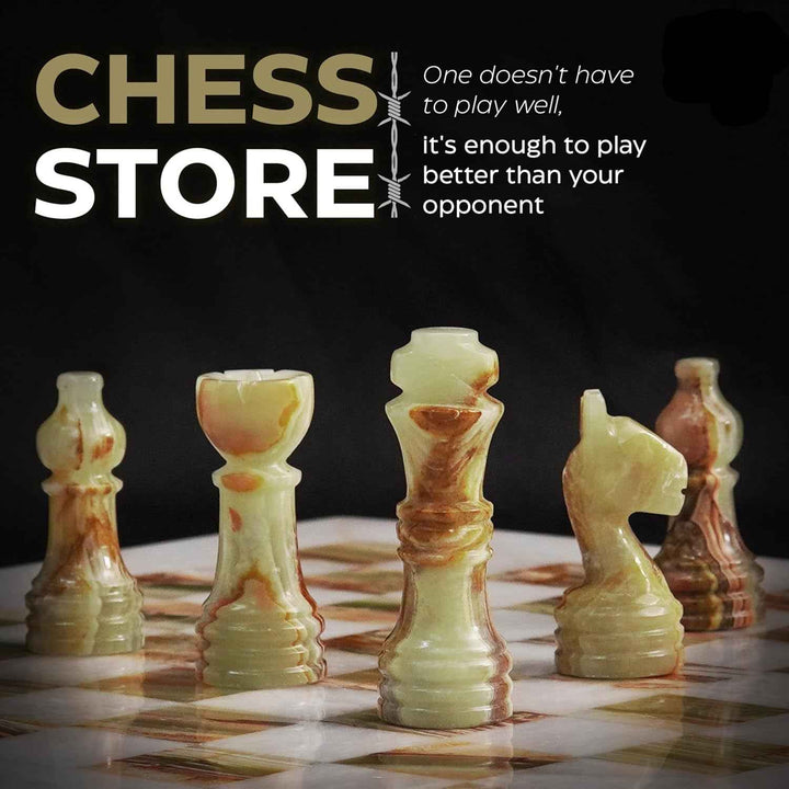 White and Green Onyx Marble Chess Set- 10" Board with Storage Box