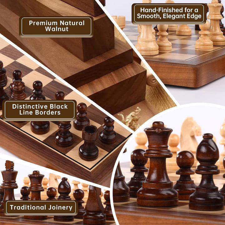 15 Inch Walnut Magnetic Chess Board Set