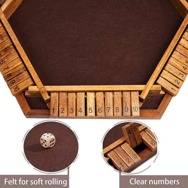 6-Player Shut The Box Dice Game Wooden Board (L15 x W13)