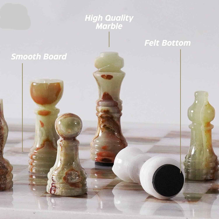 White and Green Onyx Marble Chess Set- 10" Board with Storage Box