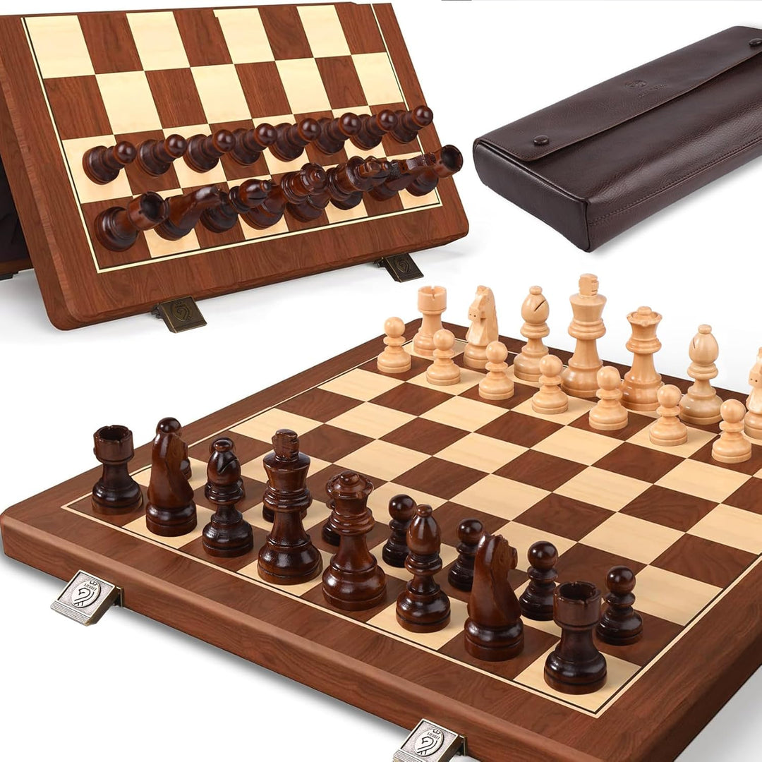 15 Inch Walnut Magnetic Chess Board Set
