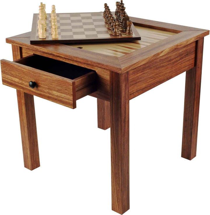 Game Table - 3-in-1 Reversible Tabletop with Veneered Wood, Chess, and Backgammon