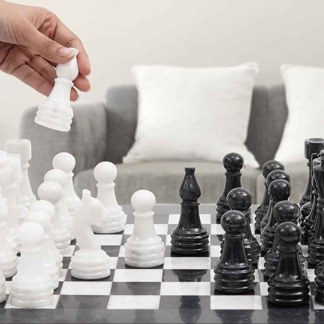 Marble Chess Set 15 Inches White and Black
