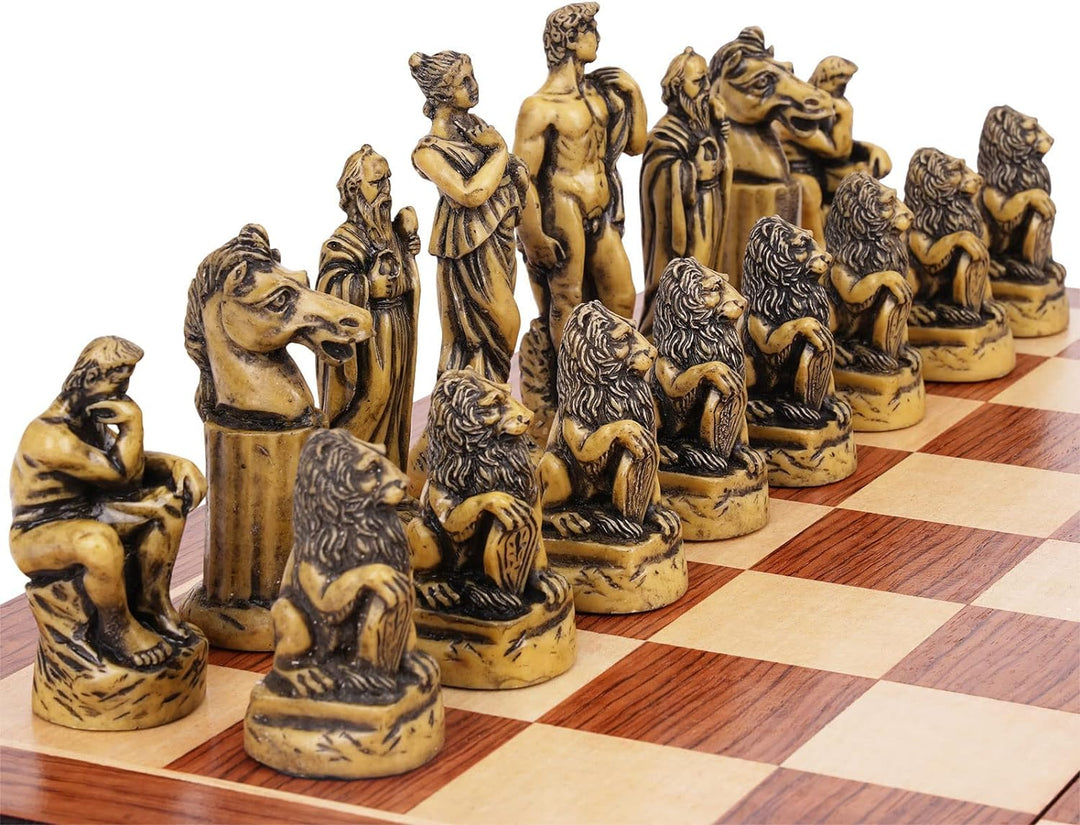 Retro Roman Chess Set with Resin Chess Pieces and Wooden Chessboard