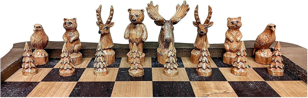 Rustic Wooden Chessboard with Woodland Theme