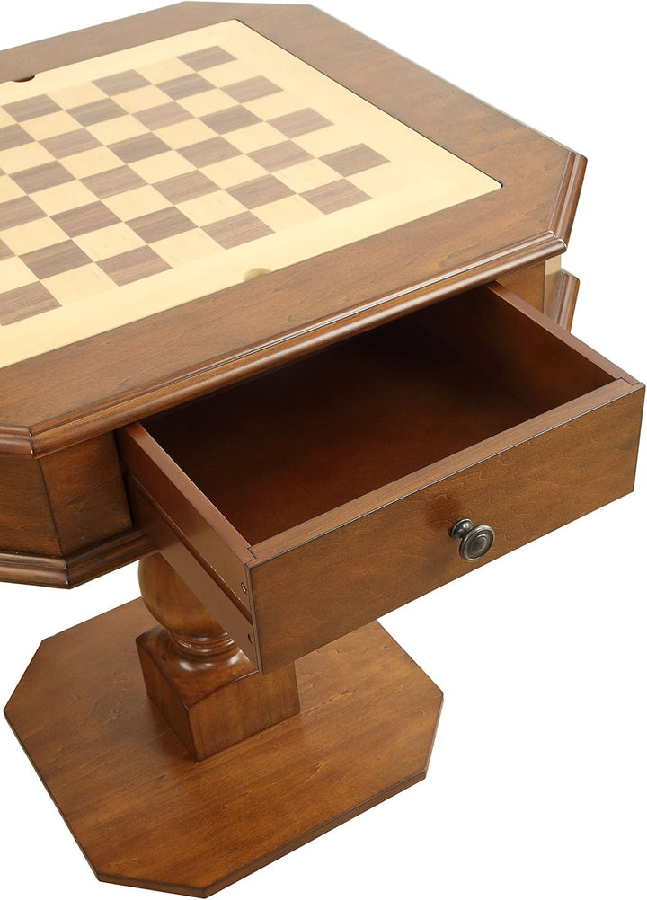 Reversible Chess Checker Game Table w/Backgammon Game Tray (Brown)